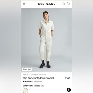 Everlane Super-Soft Summer Jean Coverall. Color: Bone. Size 10.